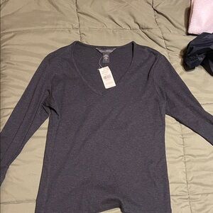 Banana Republic Dark Gray V-Neck Long Sleeve Top